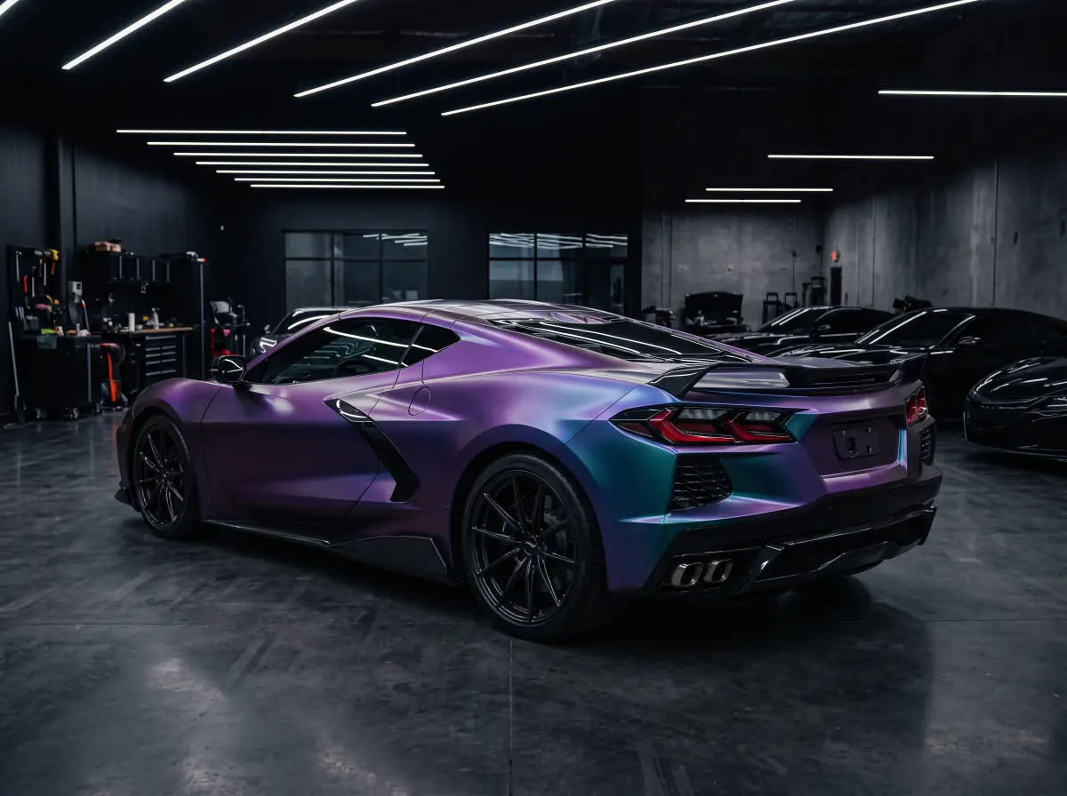 Colour-flip supercar in paars-teal